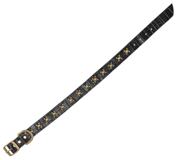 Calleen Cordero Abeja 17" Dog Collars Black Croco W/ Brass Art