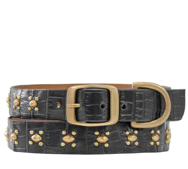 calleen cordero Abeja 17" Dog Collars Black Croco w/ Brass Art