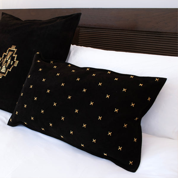 Calleen Cordero Abeja 26" X 16" Pillow Case Abeja Art - Black Suede W/ Brass