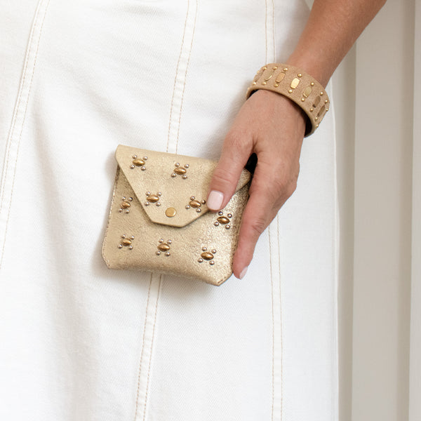 Calleen Cordero Abeja Coin Purse Burgundy Aniv Leather W/ Brass Art