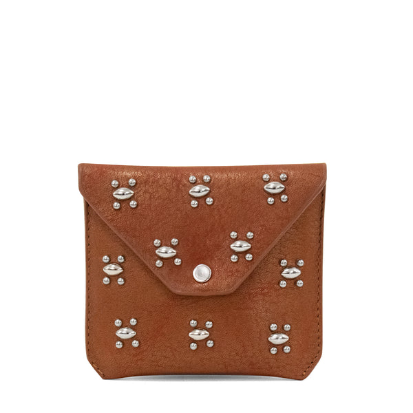 Calleen Cordero Abeja Coin Purse Burgundy Aniv Leather W/ Brass Art