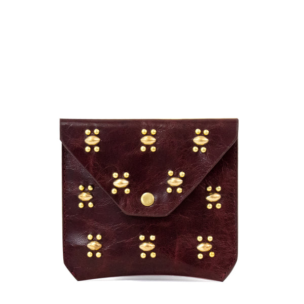 calleen cordero Abeja Coin Purse Burgundy Aniv Leather w/ Brass Art