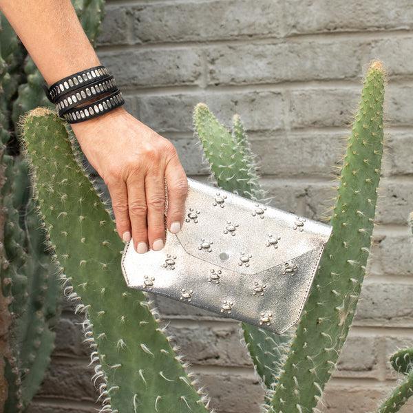 Calleen Cordero Abeja Wallet Gold Distressed W/ Brass Art