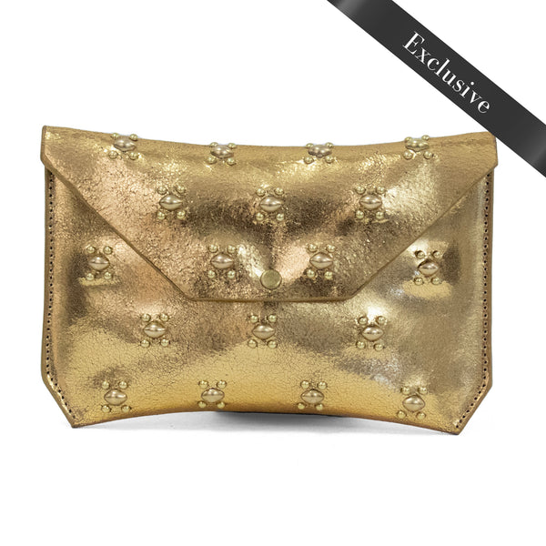 calleen cordero Abeja Wallet Gold Distressed w/ Brass Art