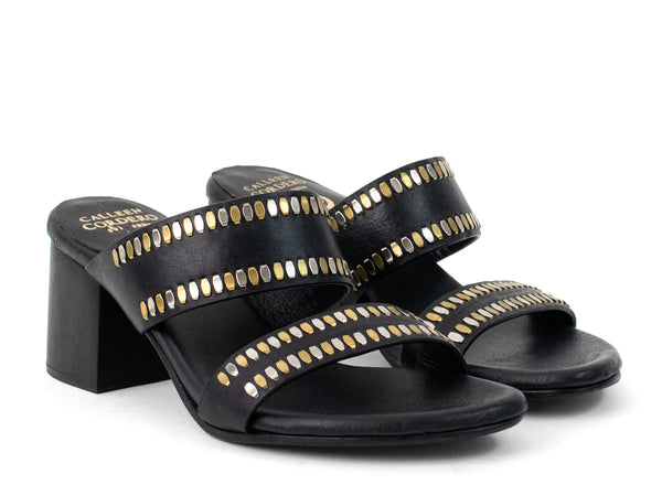 Calleen Cordero Adella 50 Heel Black Belmont W/ Brass & Nickel Art