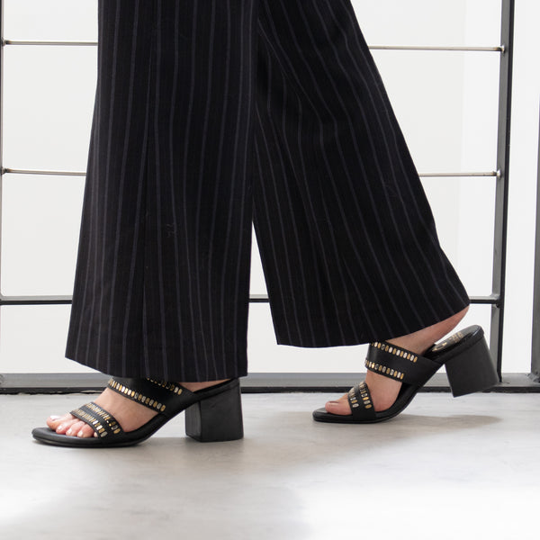 Calleen Cordero Adella 50 Heel Black Belmont W/ Brass & Nickel Art