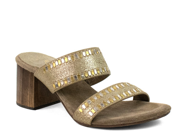 calleen cordero Adella 50 Heel Gold Pearl Cracked w/ Brass & Nickel Art