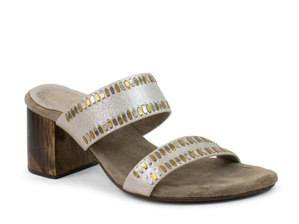 calleen cordero Adella 50 Heel White Pearl Cracked w/ Brass & Nickel Art