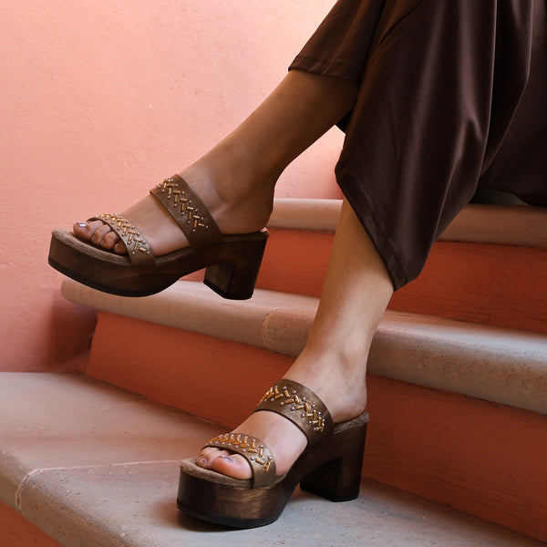 Calleen Cordero Adella Kiva Heel Bronze Vision W/ Brass & Nickel Art