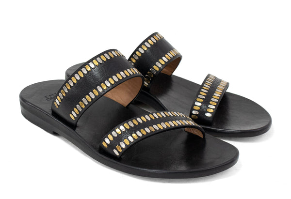 Calleen Cordero Adella Sandal Black Saratoga W/ Brass & Nickel