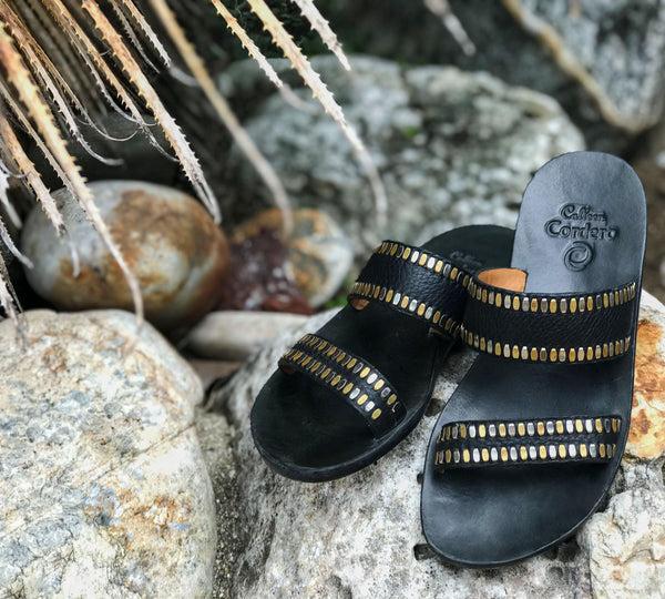 Calleen Cordero Adella Sandal Black Saratoga W/ Brass & Nickel