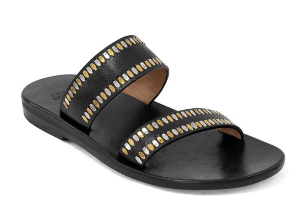calleen cordero Adella Sandal Black Saratoga w/ Brass & Nickel