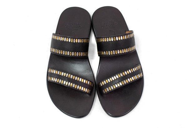 Calleen Cordero Adella Sandal Brown Leather W/ Brass & Nickel