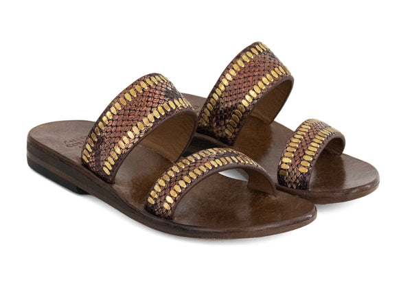 Calleen Cordero Adella Sandal Brown Leather W/ Brass & Nickel