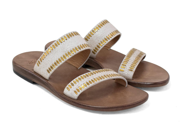 Calleen Cordero Adella Sandal White Pearl W/ Brass Art