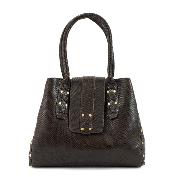 calleen cordero Ago 2 M-Tote Dk Brown Lizard w/ Brass Art