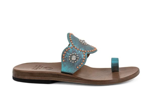 Calleen Cordero Alina Sandal Aqua Rust W/ Copper & Nickel Art