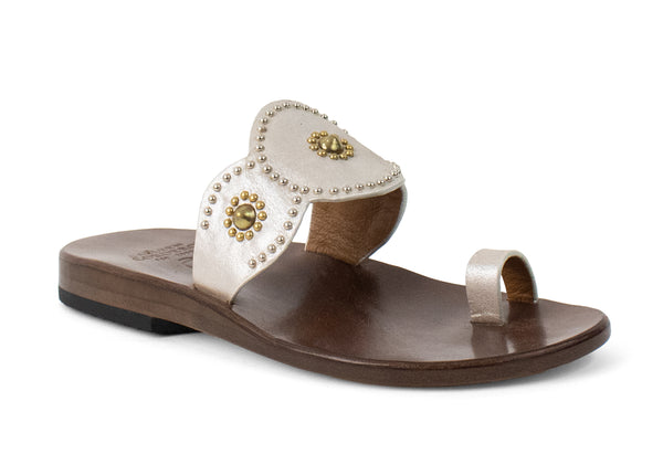 calleen cordero Alina Sandal White Pearl Cracked w/ Brass & Nickel Art