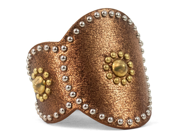 Calleen Cordero Alina Sculpted Bracelet Aqua Rust Suede W/ Copper & Nickel Art