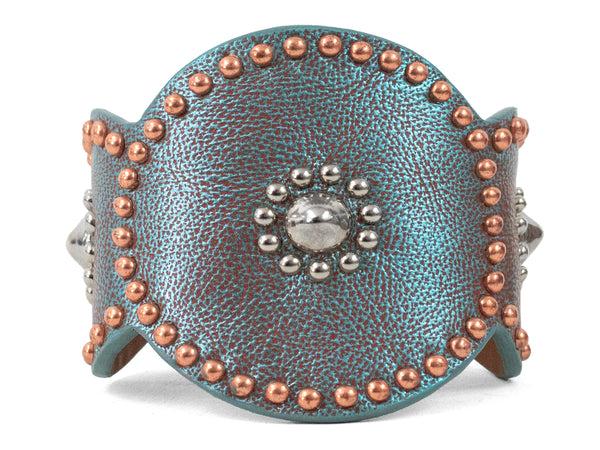 calleen cordero Alina Sculpted Bracelet Aqua Rust Suede w/ Copper & Nickel Art