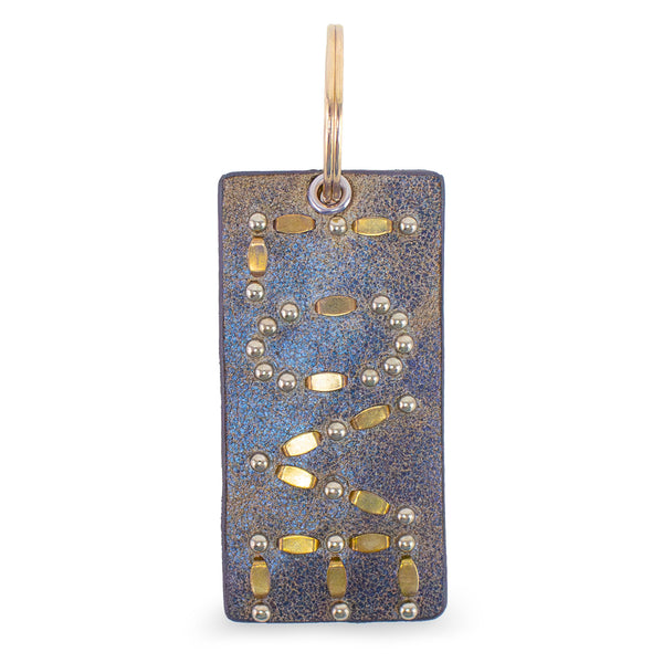 calleen cordero Amor Keychain Blue Cracked Leather w/Brass & Nickel