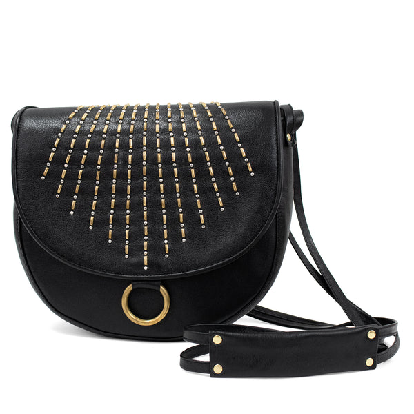 Calleen Cordero Amour Messenger Chocolate Suede W/ Brass & Nickel Art