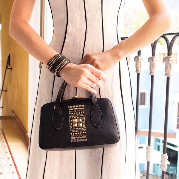 Calleen Cordero Angie Kenji Handbag Black Belmont W/Copper - Nickel & Black Art