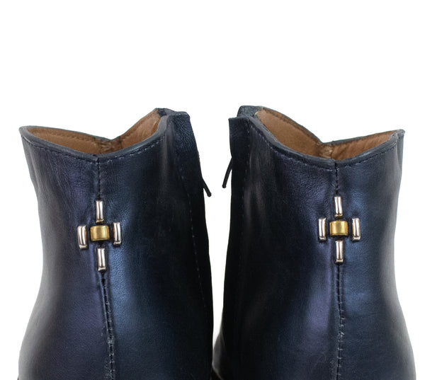 Calleen Cordero Arriba Boot Navy Metallic W/ Brass & Nickel Art