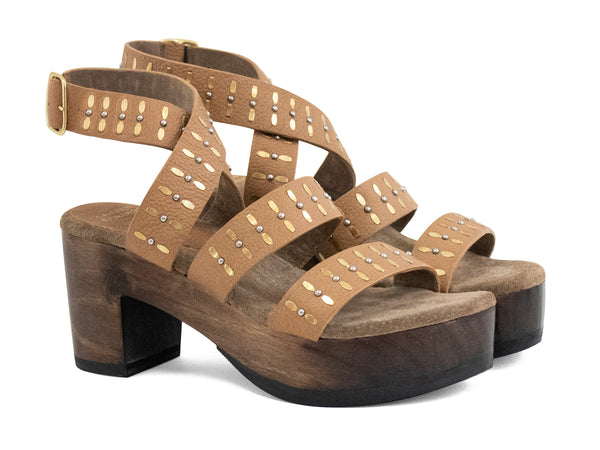 Calleen Cordero Asha Heel Natural Nappa W/ Brass & Nickel