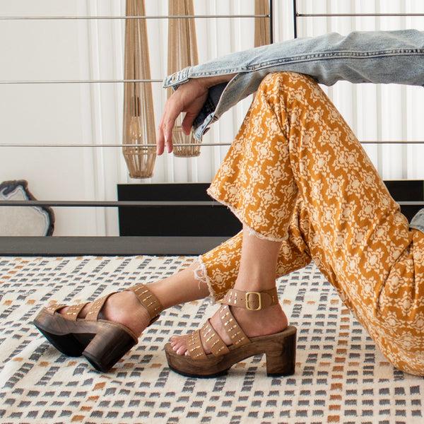 Calleen Cordero Asha Heel Natural Nappa W/ Brass & Nickel