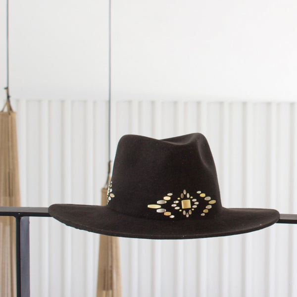 Calleen Cordero Azteca Hat Brown Wool W/ Nickel & Brass