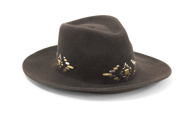 calleen cordero Azteca Hat Brown Wool w/ Nickel & Brass