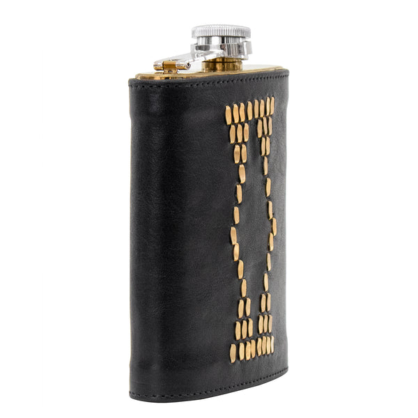 Calleen Cordero Basia Flask Black Leather W/ Brass Art