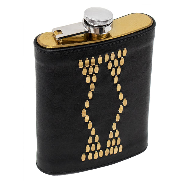 Calleen Cordero Basia Flask Black Leather W/ Brass Art