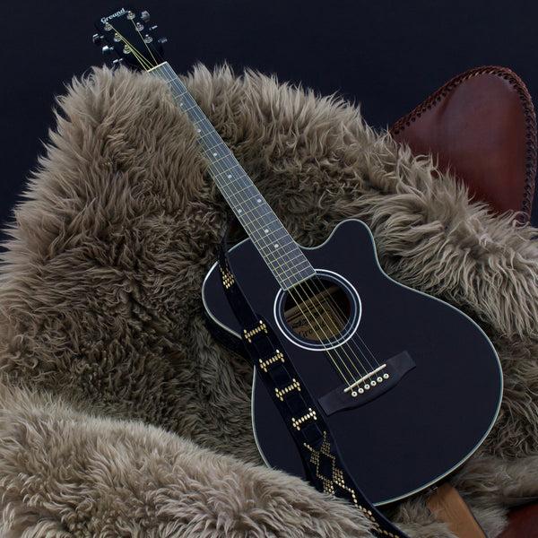 Calleen Cordero Basia Guitar Strap Black Suede W/ Brass Art