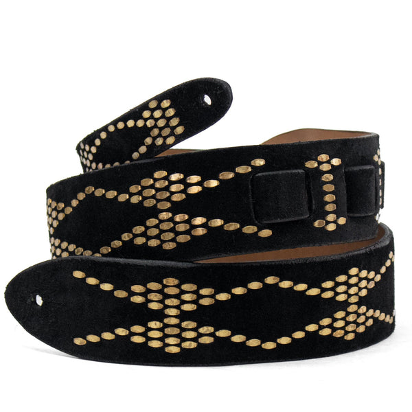 calleen cordero Basia Guitar Strap Black Suede w/ Brass Art
