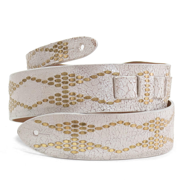 calleen cordero Basia Guitar Strap White Pearl Cracked w/ Brass Art