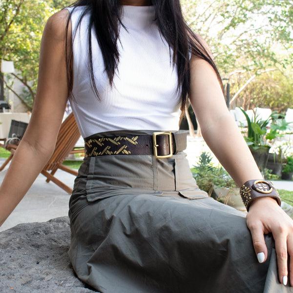 Calleen Cordero Baskia 1.75" Belt Navy De Pelle W/ Nickel Art