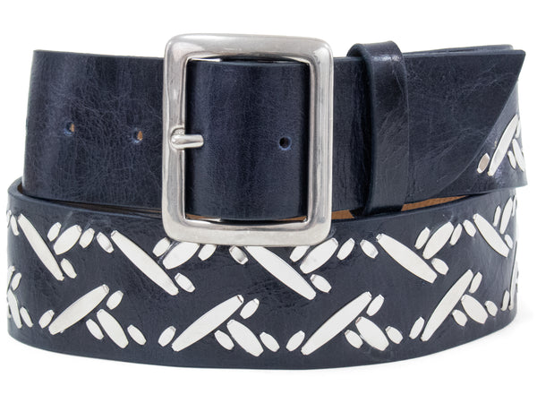 calleen cordero Baskia 1.75" Belt Navy De Pelle w/ Nickel Art