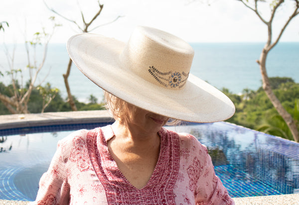 Calleen Cordero Bello Mexico Hat White Palm W/ Nickel Art