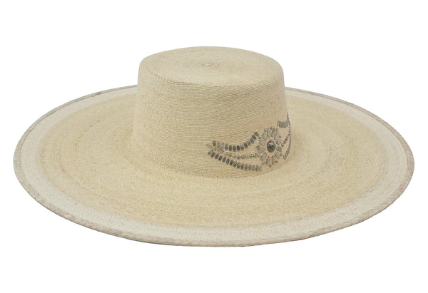 Calleen Cordero Bello Mexico Hat White Palm W/ Nickel Art