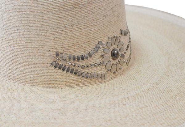 Calleen Cordero Bello Mexico Hat White Palm W/ Nickel Art