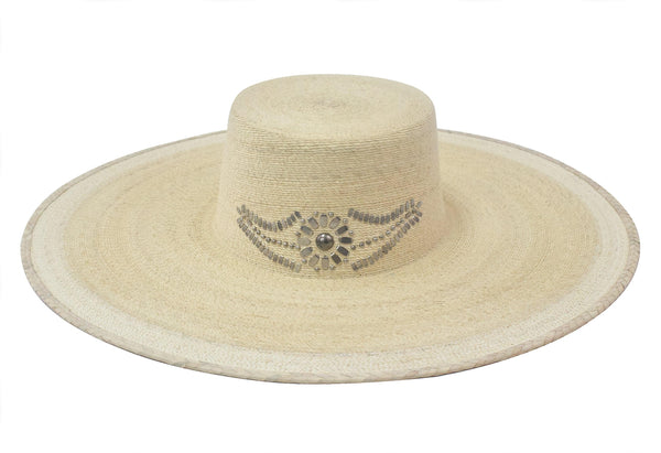calleen cordero Bello Mexico Hat White Palm w/ Nickel Art