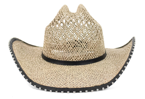 calleen cordero Blades Cowboy Hat Seagrass - Black Belmont w/ Nickel Art