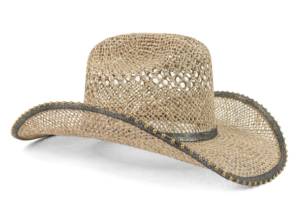 Calleen Cordero Blades Cowboy Hat Seagrass - Puerto Rico Silver W/ Brass Art