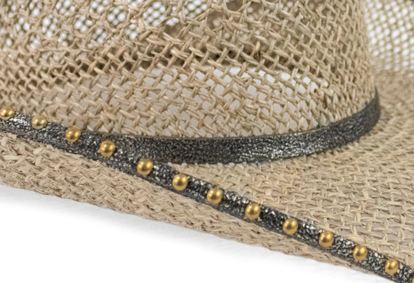 Calleen Cordero Blades Cowboy Hat Seagrass - Puerto Rico Silver W/ Brass Art