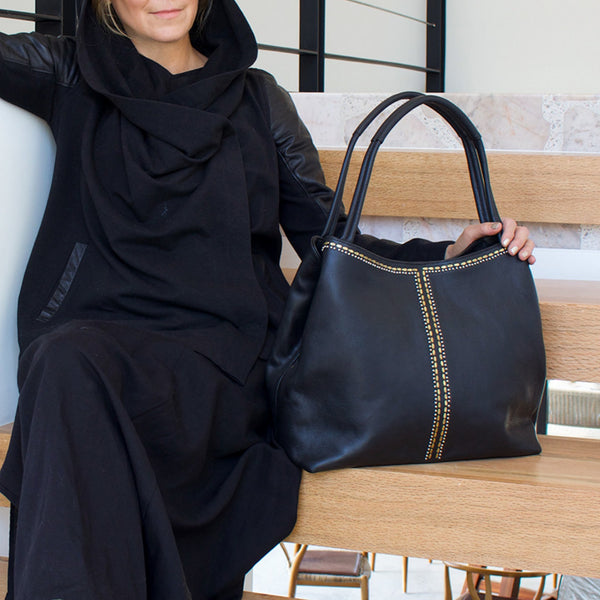 Calleen Cordero Blaze Handbag Black Belmont W/ Brass & Nickel