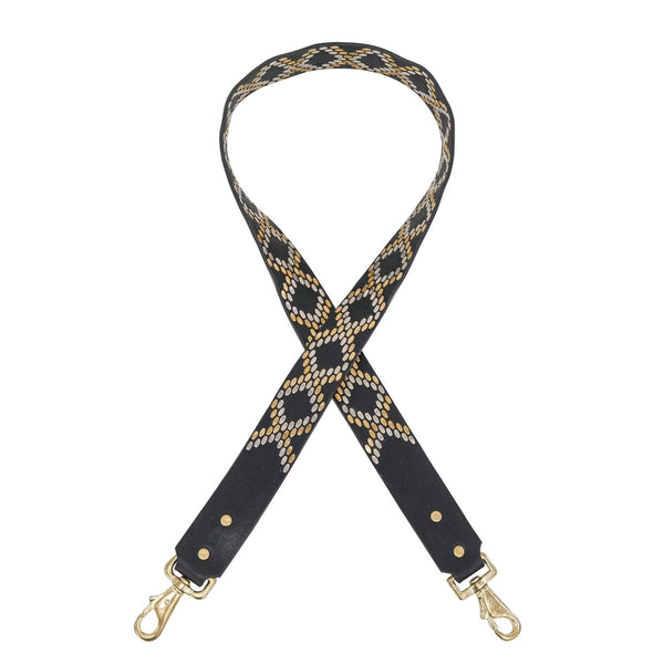 Calleen Cordero Boa Handbag Strap Black Aniline W/ Brass & Nickel Art