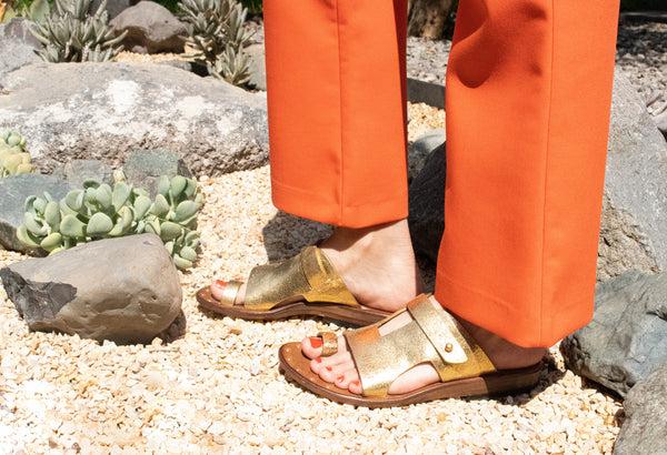 Calleen Cordero Bowie Sandal Gold Mirror W/ Brass Art