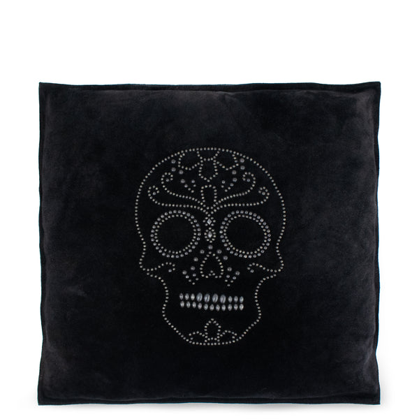 calleen cordero Calavera Pillow (Includes pillow insert) 20" x 20" Black Suede w/ Black Art